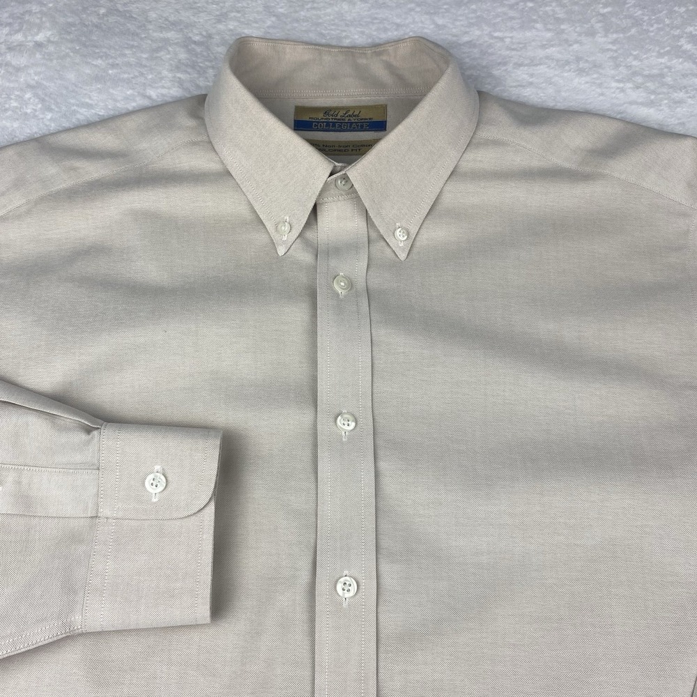 Roundtree & Yorke Gold Label Collegiate Shirt Mens 16.5-35 Tan Tailored Fit